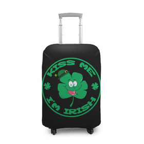 Чехол для чемодана 3D с принтом Ireland, Kiss me, I`m Irish в Белгороде, 86% полиэфир, 14% спандекс | двустороннее нанесение принта, прорези для ручек и колес | Тематика изображения на принте: animation | background | black | clover | four | green | hat | im irish | ireland | kiss me | leaf | petal | printing | smile | анимация | зелёный | ирландец | ирландия | клевер | лепесток | листок | меня | печать | поцелуй | улыбка | фон | черный | четыр
