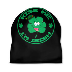 Шапка 3D с принтом Ireland, Kiss me, I`m Irish в Белгороде, 100% полиэстер | универсальный размер, печать по всей поверхности изделия | animation | background | black | clover | four | green | hat | im irish | ireland | kiss me | leaf | petal | printing | smile | анимация | зелёный | ирландец | ирландия | клевер | лепесток | листок | меня | печать | поцелуй | улыбка | фон | черный | четыр