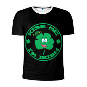 Мужская футболка 3D спортивная с принтом Ireland, Kiss me, I`m Irish в Белгороде, 100% полиэстер с улучшенными характеристиками | приталенный силуэт, круглая горловина, широкие плечи, сужается к линии бедра | Тематика изображения на принте: animation | background | black | clover | four | green | hat | im irish | ireland | kiss me | leaf | petal | printing | smile | анимация | зелёный | ирландец | ирландия | клевер | лепесток | листок | меня | печать | поцелуй | улыбка | фон | черный | четыр