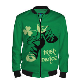 Мужской бомбер 3D с принтом Ireland, Irish dance в Белгороде, 100% полиэстер | застегивается на молнию, по бокам два кармана без застежек, по низу бомбера и на воротнике - эластичная резинка | Тематика изображения на принте: background | black | clover | dance | green | ireland | irish | petal | soft shoes | зеленый | ирландия | ирландский | клевер | лепесток | мягкая | обувь | танец | фон | черная