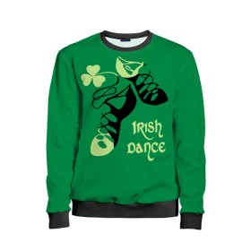 Детский свитшот 3D с принтом Ireland, Irish dance в Белгороде, 100% полиэстер | свободная посадка, прямой крой, мягкая тканевая резинка на рукавах и понизу свитшота | background | black | clover | dance | green | ireland | irish | petal | soft shoes | зеленый | ирландия | ирландский | клевер | лепесток | мягкая | обувь | танец | фон | черная