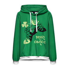 Мужская толстовка 3D с принтом Ireland, Irish dance в Белгороде, 100% полиэстер | двухслойный капюшон со шнурком для регулировки, мягкие манжеты на рукавах и по низу толстовки, спереди карман-кенгуру с мягким внутренним слоем. | background | black | clover | dance | green | ireland | irish | petal | soft shoes | зеленый | ирландия | ирландский | клевер | лепесток | мягкая | обувь | танец | фон | черная