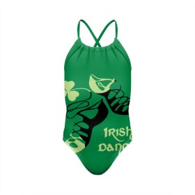 Детский купальник 3D с принтом Ireland, Irish dance в Белгороде, Полиэстер 85%, Спандекс 15% | Слитный крой, подклад по переду изделия, узкие бретели | Тематика изображения на принте: background | black | clover | dance | green | ireland | irish | petal | soft shoes | зеленый | ирландия | ирландский | клевер | лепесток | мягкая | обувь | танец | фон | черная