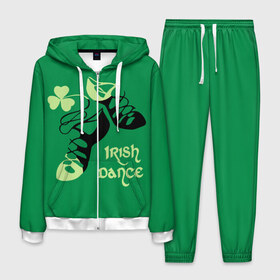 Мужской костюм 3D с принтом Ireland Irish dance в Белгороде, 100% полиэстер | Манжеты и пояс оформлены тканевой резинкой, двухслойный капюшон со шнурком для регулировки, карманы спереди | Тематика изображения на принте: background | black | clover | dance | green | ireland | irish | petal | soft shoes | зеленый | ирландия | ирландский | клевер | лепесток | мягкая | обувь | танец | фон | черная