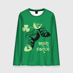 Мужской лонгслив 3D с принтом Ireland, Irish dance в Белгороде, 100% полиэстер | длинные рукава, круглый вырез горловины, полуприлегающий силуэт | background | black | clover | dance | green | ireland | irish | petal | soft shoes | зеленый | ирландия | ирландский | клевер | лепесток | мягкая | обувь | танец | фон | черная