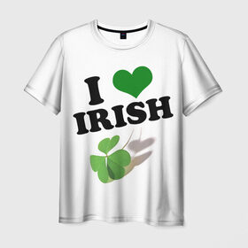 Мужская футболка 3D с принтом Ireland, I love Irish в Белгороде, 100% полиэфир | прямой крой, круглый вырез горловины, длина до линии бедер | 