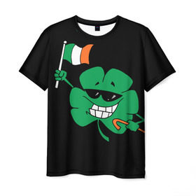 Мужская футболка 3D с принтом Ирландия, клевер с флагом в Белгороде, 100% полиэфир | прямой крой, круглый вырез горловины, длина до линии бедер | Тематика изображения на принте: animation | background | black | clover | flag | ireland | smile | stick | teeth | анимация | зубы | ирландия | клевер | очки | палка | улыбка | флаг | фон | черный