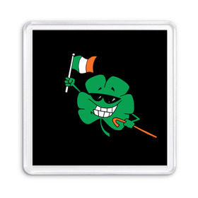 Магнит 55*55 с принтом Ирландия, клевер с флагом в Белгороде, Пластик | Размер: 65*65 мм; Размер печати: 55*55 мм | animation | background | black | clover | flag | ireland | smile | stick | teeth | анимация | зубы | ирландия | клевер | очки | палка | улыбка | флаг | фон | черный