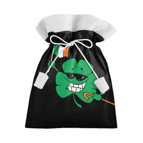 Подарочный 3D мешок с принтом Ирландия, клевер с флагом в Белгороде, 100% полиэстер | Размер: 29*39 см | Тематика изображения на принте: animation | background | black | clover | flag | ireland | smile | stick | teeth | анимация | зубы | ирландия | клевер | очки | палка | улыбка | флаг | фон | черный
