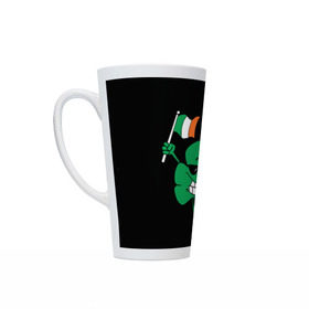 Кружка Латте с принтом Ирландия, клевер с флагом в Белгороде, Белая керамика | Объем 480 мл; Высота 150 мм; Диаметр 90 мм | animation | background | black | clover | flag | ireland | smile | stick | teeth | анимация | зубы | ирландия | клевер | очки | палка | улыбка | флаг | фон | черный