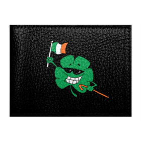 Обложка для студенческого билета с принтом Ирландия, клевер с флагом в Белгороде, натуральная кожа | Размер: 11*8 см; Печать на всей внешней стороне | animation | background | black | clover | flag | ireland | smile | stick | teeth | анимация | зубы | ирландия | клевер | очки | палка | улыбка | флаг | фон | черный