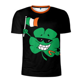 Мужская футболка 3D спортивная с принтом Ирландия, клевер с флагом в Белгороде, 100% полиэстер с улучшенными характеристиками | приталенный силуэт, круглая горловина, широкие плечи, сужается к линии бедра | Тематика изображения на принте: animation | background | black | clover | flag | ireland | smile | stick | teeth | анимация | зубы | ирландия | клевер | очки | палка | улыбка | флаг | фон | черный