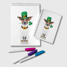 Блокнот с принтом Ирландия в Белгороде, 100% бумага | 48 листов, плотность листов — 60 г/м2, плотность картонной обложки — 250 г/м2. Листы скреплены удобной пружинной спиралью. Цвет линий — светло-серый
 | animal | breed | clover | dog | folk | fun | funny | hat | hero | ireland | irish | saint patrick | герой | животное | ирландия | ирландский | клевер | народный | порода | прикол | святой патрик | собака | шляпа | шутка