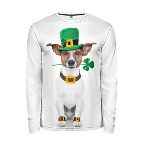 Мужской лонгслив 3D с принтом Ирландия в Белгороде, 100% полиэстер | длинные рукава, круглый вырез горловины, полуприлегающий силуэт | Тематика изображения на принте: animal | breed | clover | dog | folk | fun | funny | hat | hero | ireland | irish | saint patrick | герой | животное | ирландия | ирландский | клевер | народный | порода | прикол | святой патрик | собака | шляпа | шутка