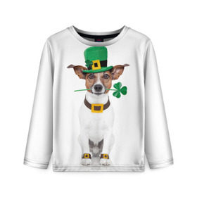 Детский лонгслив 3D с принтом Ирландия в Белгороде, 100% полиэстер | длинные рукава, круглый вырез горловины, полуприлегающий силуэт
 | animal | breed | clover | dog | folk | fun | funny | hat | hero | ireland | irish | saint patrick | герой | животное | ирландия | ирландский | клевер | народный | порода | прикол | святой патрик | собака | шляпа | шутка