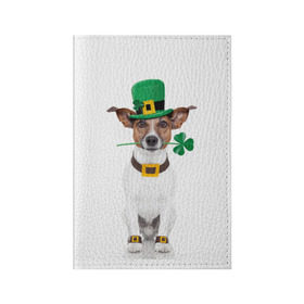 Обложка для паспорта матовая кожа с принтом Ирландия в Белгороде, натуральная матовая кожа | размер 19,3 х 13,7 см; прозрачные пластиковые крепления | Тематика изображения на принте: animal | breed | clover | dog | folk | fun | funny | hat | hero | ireland | irish | saint patrick | герой | животное | ирландия | ирландский | клевер | народный | порода | прикол | святой патрик | собака | шляпа | шутка
