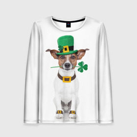 Женский лонгслив 3D с принтом Ирландия в Белгороде, 100% полиэстер | длинные рукава, круглый вырез горловины, полуприлегающий силуэт | animal | breed | clover | dog | folk | fun | funny | hat | hero | ireland | irish | saint patrick | герой | животное | ирландия | ирландский | клевер | народный | порода | прикол | святой патрик | собака | шляпа | шутка