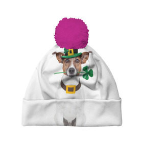 Шапка 3D c помпоном с принтом Ирландия в Белгороде, 100% полиэстер | универсальный размер, печать по всей поверхности изделия | Тематика изображения на принте: animal | breed | clover | dog | folk | fun | funny | hat | hero | ireland | irish | saint patrick | герой | животное | ирландия | ирландский | клевер | народный | порода | прикол | святой патрик | собака | шляпа | шутка