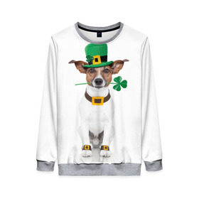 Женский свитшот 3D с принтом Ирландия в Белгороде, 100% полиэстер с мягким внутренним слоем | круглый вырез горловины, мягкая резинка на манжетах и поясе, свободная посадка по фигуре | animal | breed | clover | dog | folk | fun | funny | hat | hero | ireland | irish | saint patrick | герой | животное | ирландия | ирландский | клевер | народный | порода | прикол | святой патрик | собака | шляпа | шутка