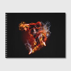 Альбом для рисования с принтом Огненный танец в Белгороде, 100% бумага
 | матовая бумага, плотность 200 мг. | background | black | dance | dancer | energy | fire | flame | flying | male | мужчина | огненный | пламя | полет | танец | танцор | фон | черный | энергия