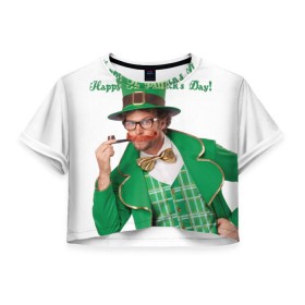 Женская футболка 3D укороченная с принтом Ирландия в Белгороде, 100% полиэстер | круглая горловина, длина футболки до линии талии, рукава с отворотами | irish | st. patricks day | зеленый | ирландец | лепрекон
