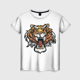Женская футболка 3D с принтом Тигр в Белгороде, 100% полиэфир ( синтетическое хлопкоподобное полотно) | прямой крой, круглый вырез горловины, длина до линии бедер | агрессивные | веселые | довольно | забавные | интересные | новинки | отчаянные