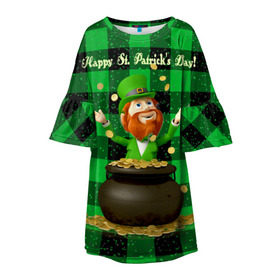 Детское платье 3D с принтом Ирландия в Белгороде, 100% полиэстер | прямой силуэт, чуть расширенный к низу. Круглая горловина, на рукавах — воланы | Тематика изображения на принте: irish | st. patricks day | зеленый | ирландец | лепрекон