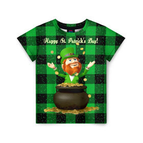 Детская футболка 3D с принтом Ирландия в Белгороде, 100% гипоаллергенный полиэфир | прямой крой, круглый вырез горловины, длина до линии бедер, чуть спущенное плечо, ткань немного тянется | Тематика изображения на принте: irish | st. patricks day | зеленый | ирландец | лепрекон