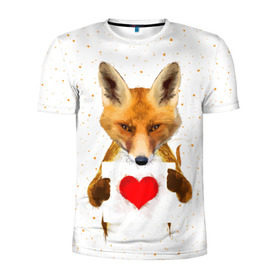 Мужская футболка 3D спортивная с принтом Влюбленная лиса в Белгороде, 100% полиэстер с улучшенными характеристиками | приталенный силуэт, круглая горловина, широкие плечи, сужается к линии бедра | animal | beast | fox | heart | love | orange | животное | зверь | лис | лиса | личиска | любовь | рыжая | сердце