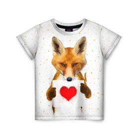Детская футболка 3D с принтом Влюбленная лиса в Белгороде, 100% гипоаллергенный полиэфир | прямой крой, круглый вырез горловины, длина до линии бедер, чуть спущенное плечо, ткань немного тянется | Тематика изображения на принте: animal | beast | fox | heart | love | orange | животное | зверь | лис | лиса | личиска | любовь | рыжая | сердце