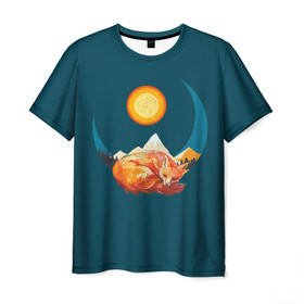 Мужская футболка 3D с принтом Лиса под солнцем в Белгороде, 100% полиэфир | прямой крой, круглый вырез горловины, длина до линии бедер | Тематика изображения на принте: animal | beast | fox | heart | love | orange | животное | зверь | лис | лиса | личиска | любовь | природа | рыжая | сердце | солнце