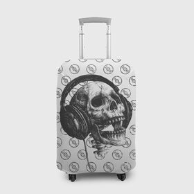 Чехол для чемодана 3D с принтом Череп меломана в Белгороде, 86% полиэфир, 14% спандекс | двустороннее нанесение принта, прорези для ручек и колес | bone | dark | death | dubstep | electro | evil | hipster | metal | music | rock | skelet | skull | дабстеп | кости | меломан | метал | музыка | наушники | рок | скелет | хипстер | череп