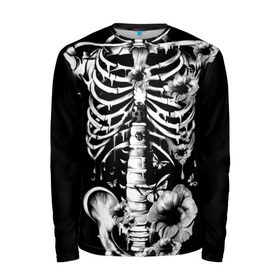 Мужской лонгслив 3D с принтом Floral Skeleton в Белгороде, 100% полиэстер | длинные рукава, круглый вырез горловины, полуприлегающий силуэт | art | bone | dark | death | fashion | flower | hipster | skelet | skull | арт | грудь | кости | мода | ребра | скелет | стиль | темный | хипстер | цвет | череп