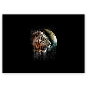 Поздравительная открытка с принтом Космический тигр в Белгороде, 100% бумага | плотность бумаги 280 г/м2, матовая, на обратной стороне линовка и место для марки
 | animal | beast | cat | cosmic | galaxy | meow | moon | planet | roar | space | tiger | галактика | животное | зверь | космос | кот | кошка | луна | мяу | планета | рык | тигр | ярость