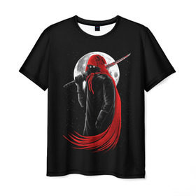 Мужская футболка 3D с принтом Лунный убийца в Белгороде, 100% полиэфир | прямой крой, круглый вырез горловины, длина до линии бедер | moon | ninja | warrior | воин | звезды | луна | ниндзя