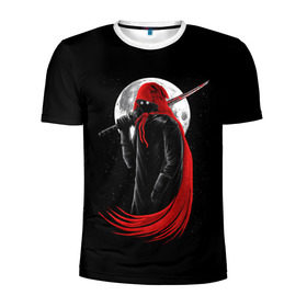 Мужская футболка 3D спортивная с принтом Лунный убийца в Белгороде, 100% полиэстер с улучшенными характеристиками | приталенный силуэт, круглая горловина, широкие плечи, сужается к линии бедра | moon | ninja | warrior | воин | звезды | луна | ниндзя