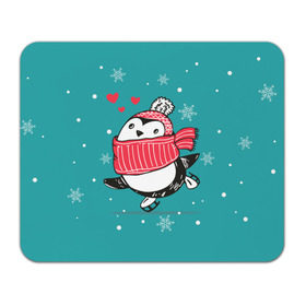 Коврик прямоугольный с принтом Пингвинчик на коньках в Белгороде, натуральный каучук | размер 230 х 185 мм; запечатка лицевой стороны | 14 февраля | день святого валентина | зима | пингвин | снег | снежинки