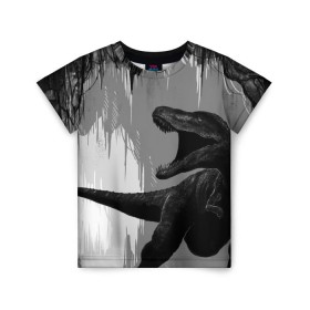 Детская футболка 3D с принтом Пещера динозавра в Белгороде, 100% гипоаллергенный полиэфир | прямой крой, круглый вырез горловины, длина до линии бедер, чуть спущенное плечо, ткань немного тянется | animal | beast | dino | rage | roar | динозавр | животное | зверь | земля | пещера | рык | эра | ярость