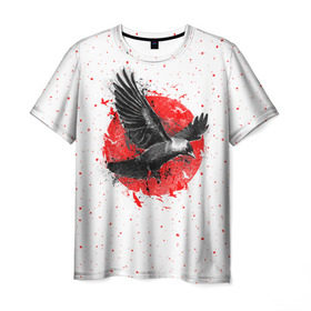 Мужская футболка 3D с принтом Черный ворон в Белгороде, 100% полиэфир | прямой крой, круглый вырез горловины, длина до линии бедер | bird | black | fly | moon | sun | ворон | луна | полет | птица | солнце | черный