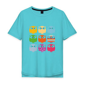 Мужская футболка хлопок Oversize с принтом Цветные совы в Белгороде, 100% хлопок | свободный крой, круглый ворот, “спинка” длиннее передней части | Тематика изображения на принте: owl | сова | совушка