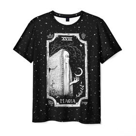 Мужская футболка 3D с принтом Ночная магия в Белгороде, 100% полиэфир | прямой крой, круглый вырез горловины, длина до линии бедер | black | cosmic | dark | hipster | luna | magic | moon | nature | space | star | witch | волшебник | волшебство | звезды | колдовство | колдун | космос | луна | магия | природа | темный | хипстер