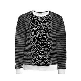 Детский свитшот 3D с принтом Joy Division. Unknown Pleasures в Белгороде, 100% полиэстер | свободная посадка, прямой крой, мягкая тканевая резинка на рукавах и понизу свитшота | Тематика изображения на принте: joy division | альбом | волны | горы | линии | обложка | панк | рок