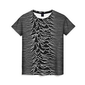 Женская футболка 3D с принтом Joy Division. Unknown Pleasures в Белгороде, 100% полиэфир ( синтетическое хлопкоподобное полотно) | прямой крой, круглый вырез горловины, длина до линии бедер | Тематика изображения на принте: joy division | альбом | волны | горы | линии | обложка | панк | рок