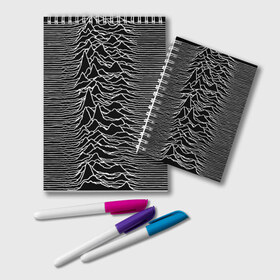 Блокнот с принтом Joy Division Unknown Pleasures в Белгороде, 100% бумага | 48 листов, плотность листов — 60 г/м2, плотность картонной обложки — 250 г/м2. Листы скреплены удобной пружинной спиралью. Цвет линий — светло-серый
 | Тематика изображения на принте: joy division | альбом | волны | горы | линии | обложка | панк | рок