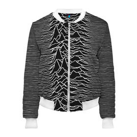 Женский бомбер 3D с принтом Joy Division. Unknown Pleasures в Белгороде, 100% полиэстер | застегивается на молнию, по бокам два кармана без застежек, мягкие манжеты, по низу бомбера и на воротнике — эластичная резинка | Тематика изображения на принте: joy division | альбом | волны | горы | линии | обложка | панк | рок