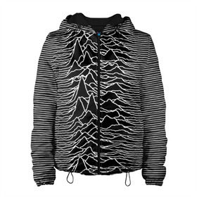 Женская куртка 3D с принтом Joy Division. Unknown Pleasures в Белгороде, ткань верха — 100% полиэстер, подклад — флис | прямой крой, подол и капюшон оформлены резинкой с фиксаторами, два кармана без застежек по бокам, один большой потайной карман на груди. Карман на груди застегивается на липучку | joy division | альбом | волны | горы | линии | обложка | панк | рок