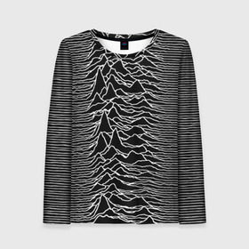 Женский лонгслив 3D с принтом Joy Division. Unknown Pleasures в Белгороде, 100% полиэстер | длинные рукава, круглый вырез горловины, полуприлегающий силуэт | Тематика изображения на принте: joy division | альбом | волны | горы | линии | обложка | панк | рок