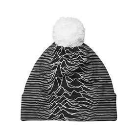 Шапка 3D c помпоном с принтом Joy Division. Unknown Pleasures в Белгороде, 100% полиэстер | универсальный размер, печать по всей поверхности изделия | Тематика изображения на принте: joy division | альбом | волны | горы | линии | обложка | панк | рок