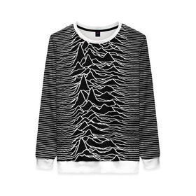 Женский свитшот 3D с принтом Joy Division. Unknown Pleasures в Белгороде, 100% полиэстер с мягким внутренним слоем | круглый вырез горловины, мягкая резинка на манжетах и поясе, свободная посадка по фигуре | Тематика изображения на принте: joy division | альбом | волны | горы | линии | обложка | панк | рок