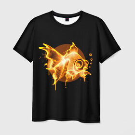 Мужская футболка 3D с принтом Золотая рыбка в Белгороде, 100% полиэфир | прямой крой, круглый вырез горловины, длина до линии бедер | Тематика изображения на принте: агрессивные | арт | веселые | дыым | интересные | новинки | огонь | пламя | популярное | узор